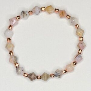 Pink opal gemstone bracelet stretchy handmade with pink spacers
